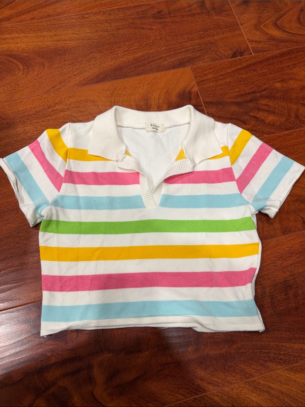 Multi-Color Striped Polo Crop Top
